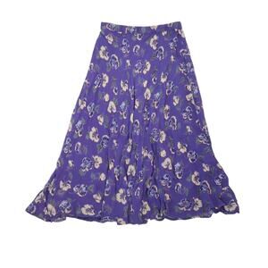 Vintage 90s Sarah Arizona Purple and Cream Floral Midi Skirt S